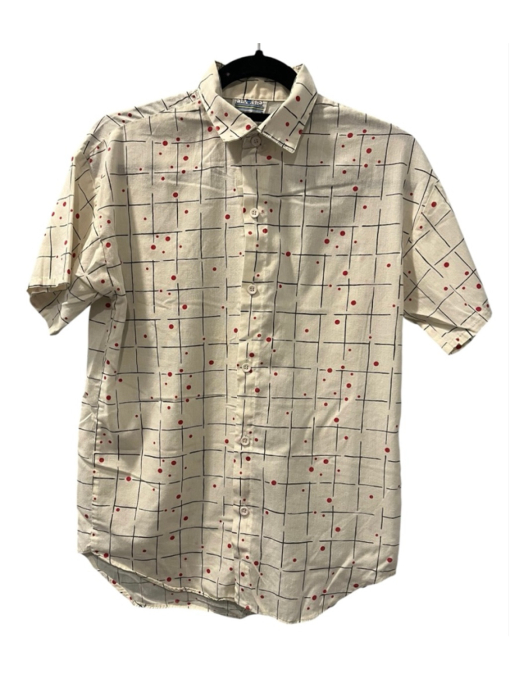 VTG 80s Favorites Abstract Grid Shirt Small Mid Century Memphis Geo Polka Dot